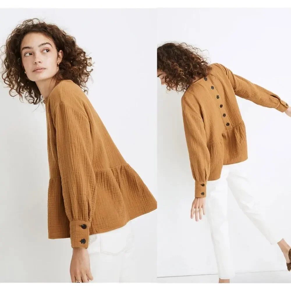 Madewell Lightspun Button-Back Peplum Top